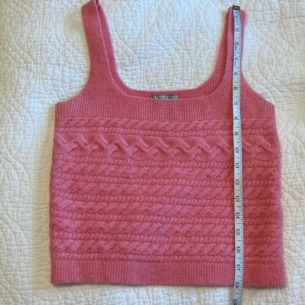 J Crew Supersoft Cropped Cable Knit Sweater Cardigan Tank Set Wool Pink Medium - Picture 13 of 16